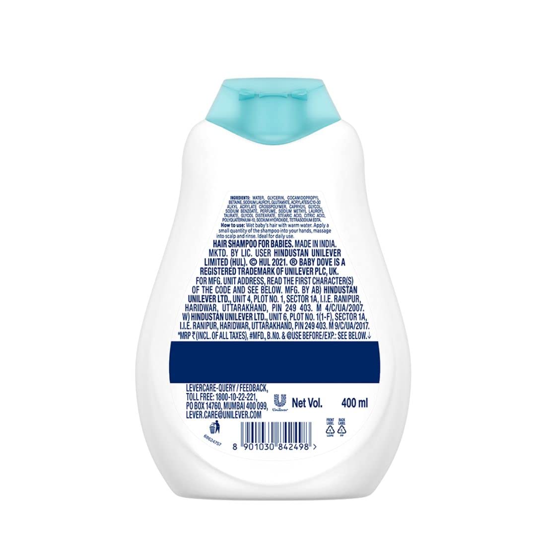 Baby Dove Shampoo 400 ml, Mild No Tears Rich Moisture Baby Shampoo for kids, Gentle Care for Baby's Soft Hair - No Sulphates No Paraben shampoo