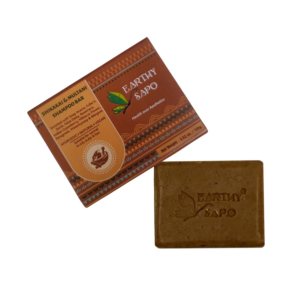 Earthy Sapo Shikakai & Multani Shampoo Bar for Oily Hair (100g, Pack of 1) | Handmade Ayurvedic Hair Care | Vegan, Chemical-Free, Eco-Friendly | With Shikakai & Multani Mitti
