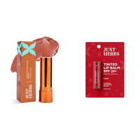 Just Herbs Ultra Matte Bullet Lipstick for Women 4 g (Nude Nectar) & Just Herbs Tinted Lip Balm for Men and Women with SPF 20+ for Dark Lips to Lighten 4 g (Cherry) Combo