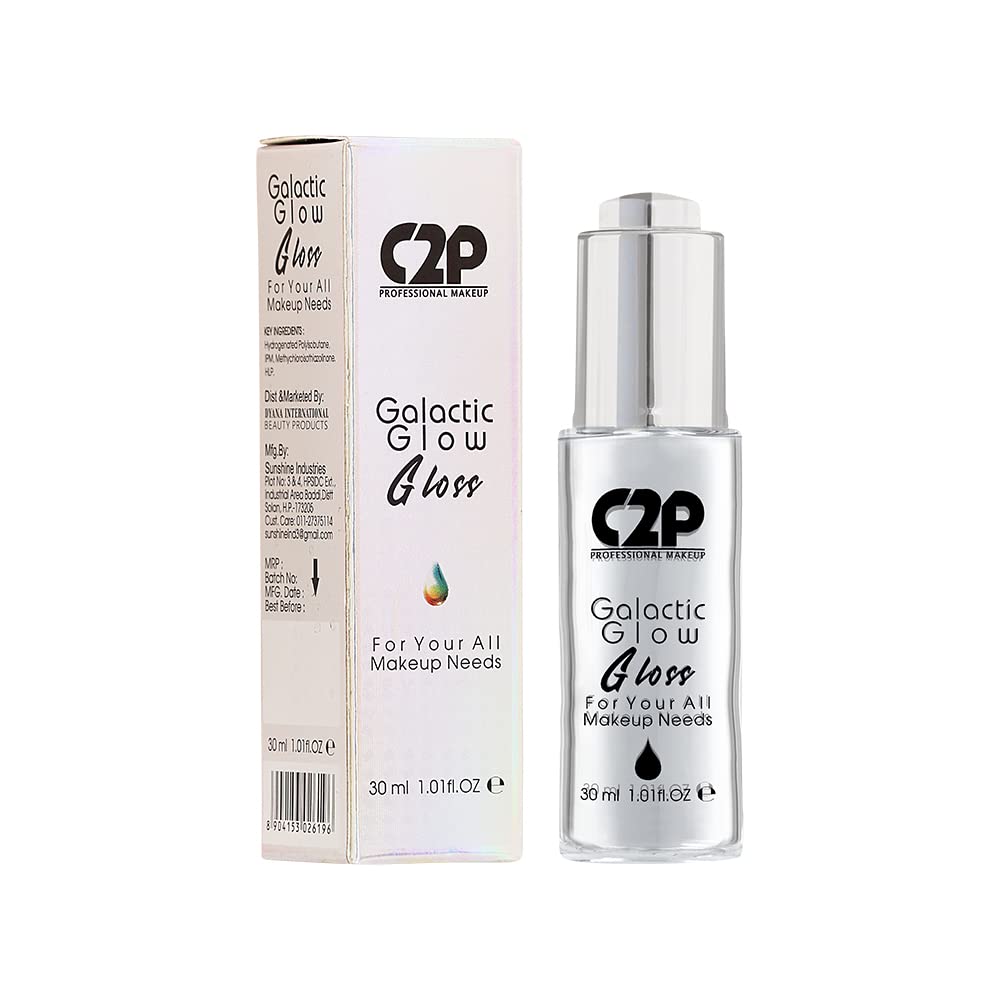 C2P Pro Galactic Glow Skin Gloss Multipurpose Face Serum for Soft Metallic Glass Like Glowing Skin & Shiny Hair, Luminous Pre & Post Makeup Application for Long Lasting Makeup (All Skin Type, 30 ml)