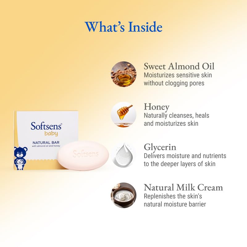 Softsens Baby Natural Bar Soap with Honey, Orange & Natural Almond Oil 9 Soaps x 100g