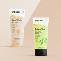 Spring H2O Rice Water & Green Tea Face Wash Combo – Brightening, Deep Cleansing, Acne Control – Gentle Daily Facial Cleanser for Glowing Skin, 2-Pack