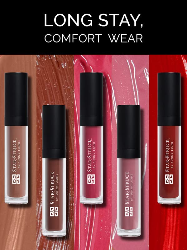 STARSTRUCK BY SUNNY LEONE Liquid Lipstick - Tease- 6ml | Matte Lip Color | Long Lasting Liquid Matte Lipstick | Waterproof Lipstick | Smudge Proof Lipstick for Women