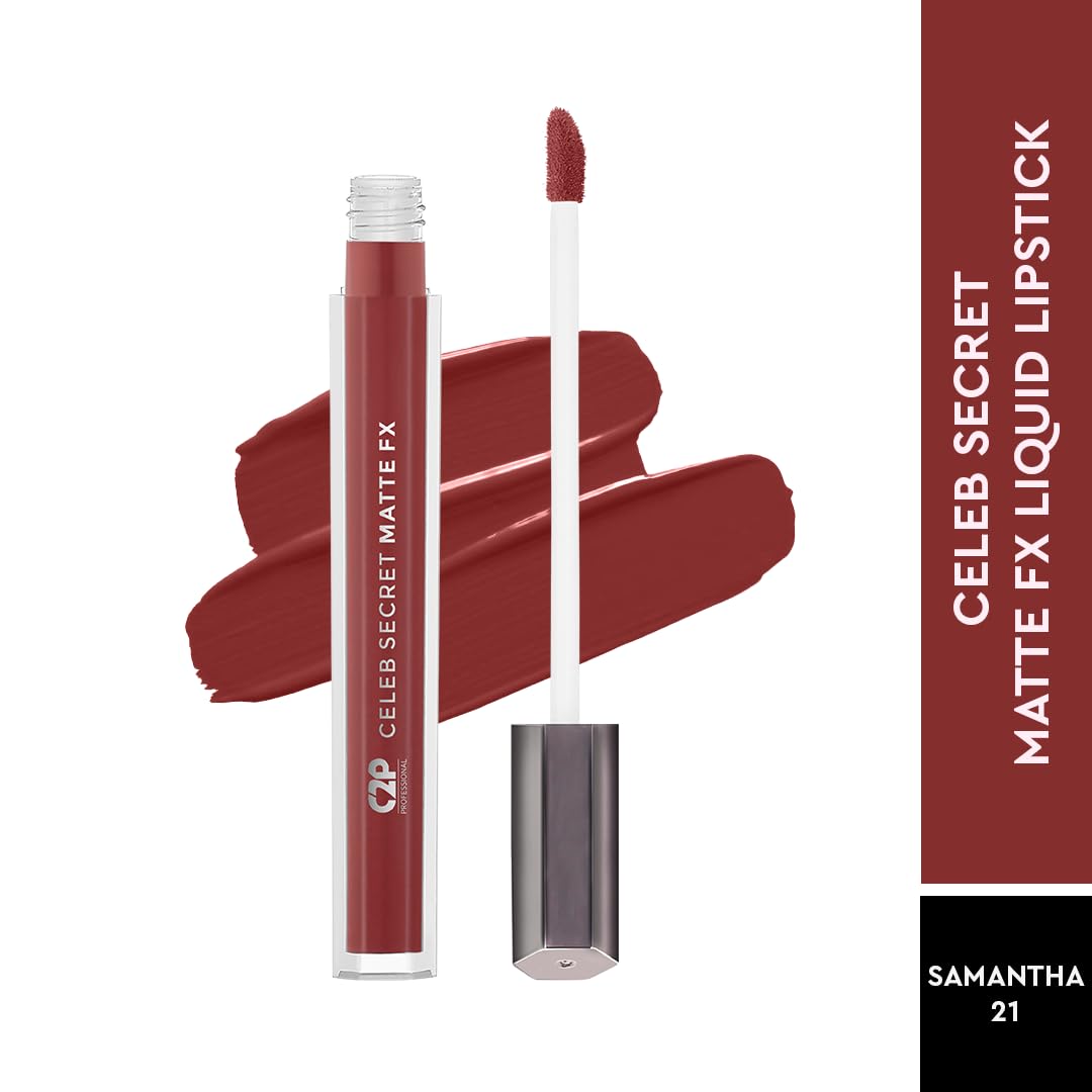 C2P Pro Liquid Lipstick Waterproof Matte Orange Lipsticks for Women | Long Lasting Smudge Proof | Infused with Argan Oil, Vitamin E | Cruelty Free, Vegan - Celeb Secret (Liquid Lipstick Samantha, 2 ml)