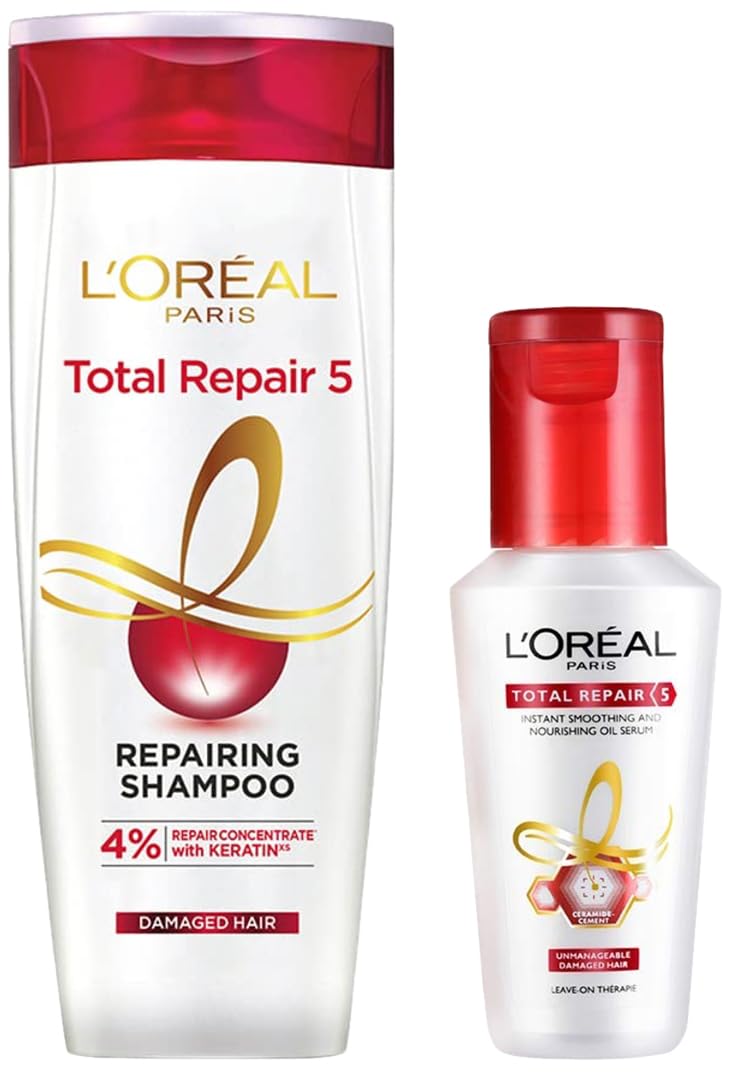 L'Oreal Paris Total Repair 5 Shampoo, 175ml (With 10% Extra) and L'Oreal Paris Total Repair 5 Instant Smooting & Repairing OilSerum, 40ml