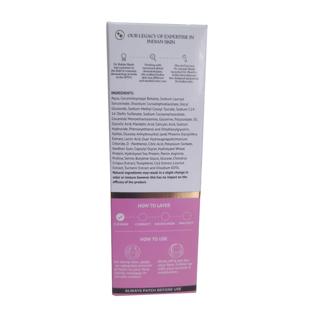 Dr. Sheth's Mediglow AHA-BHA Foaming Face Wash For Glowing Skin | Deeply Cleanses, Exfoliates & Unclogs Pores | With 1% Salicylic Acid, 0.5% Lactic Acid | For All Skin Types | For Women & Men | 100 mL