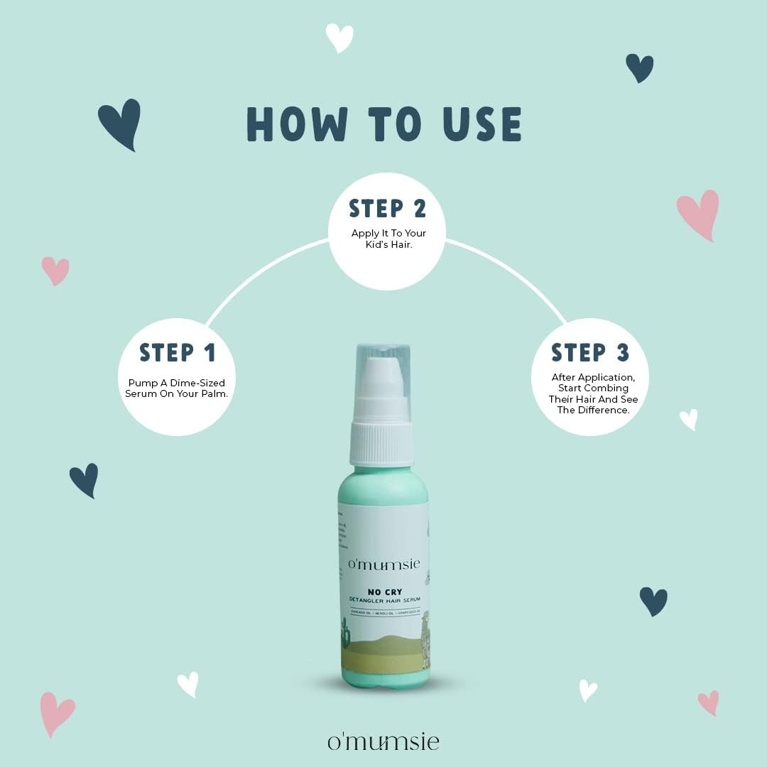 o'mumsie Detangler Hair Serum for Kids | Moisturizes Curly Rough Hair for Frizz Free & Keeps Hair Soft | Enriched With Neroli & Grapeseed Oil - 50 ML