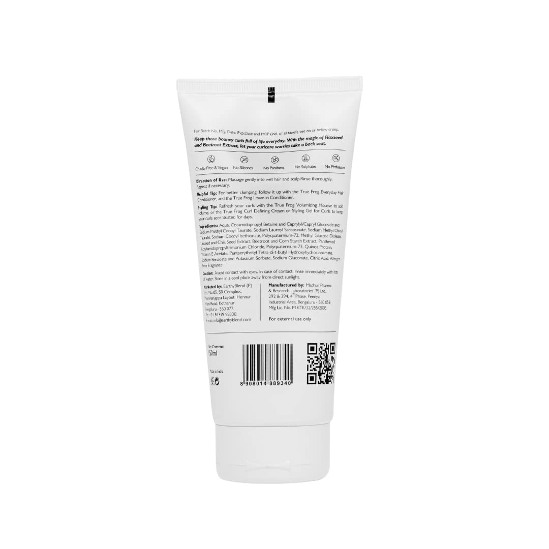 TRue FRoG Shampoo For Curly, Wavy, Dry and Frizzy Hair With Flaxseed and Beetroot Extract For Cleansing, Moisturizes And Adds Shine To Hair For Women & Men, Sulphate and Paraben Free - 150 ml