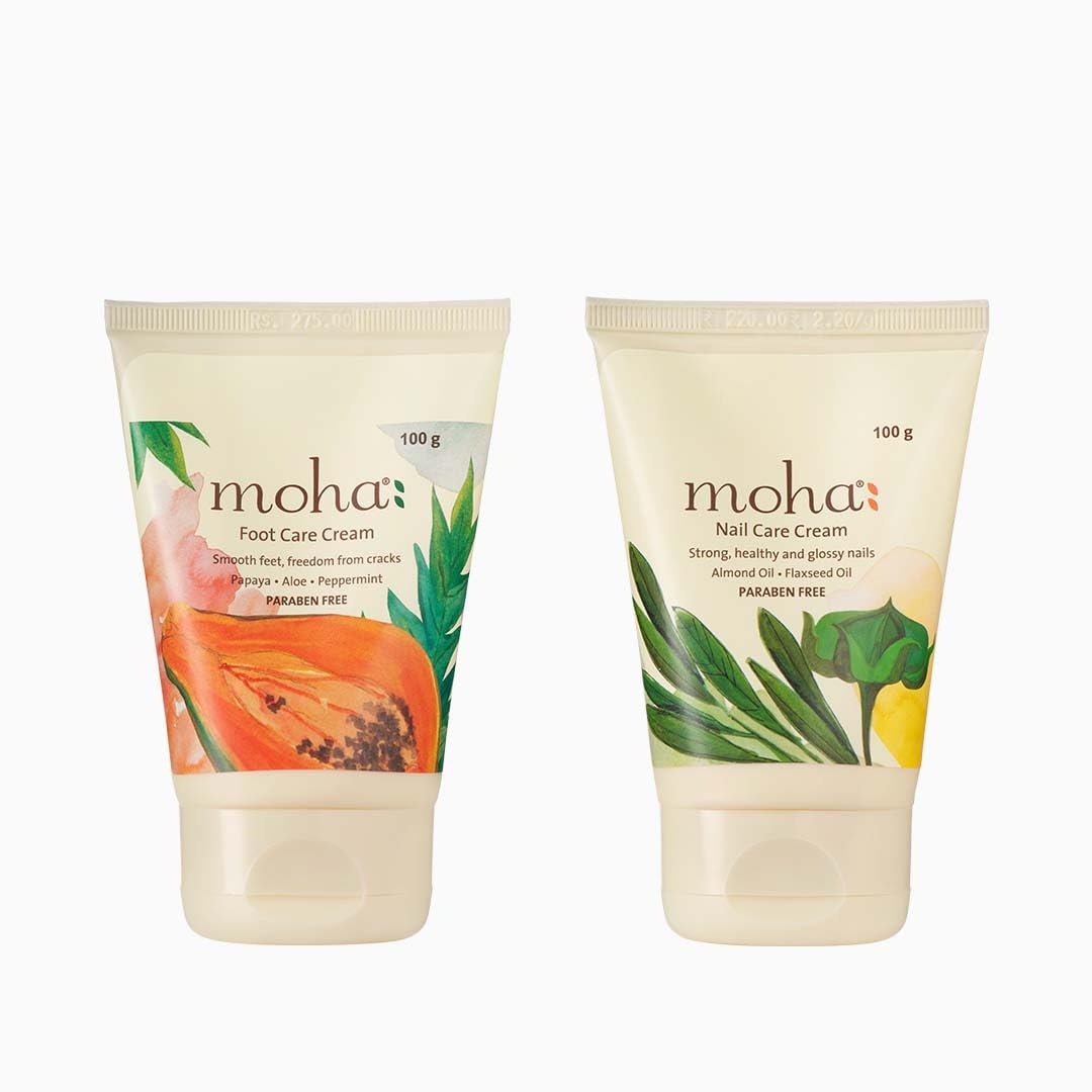 moha: Foot Cream For Rough, Dry and Cracked Heel, Feet Cream For Heel Repair With Benefits Of Aloe Vera, Papaya & Peppermint (Nail + Foot Care 100ml Each)