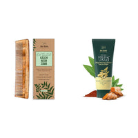 Nat Habit Kacchi Neem Wooden Comb - Soaked In 17 Herbs For All Hair Types (Dual Tooth) and Nat Habit Ubtan Face Wash, Fresh Daily Tikta For Men & Women 100g
