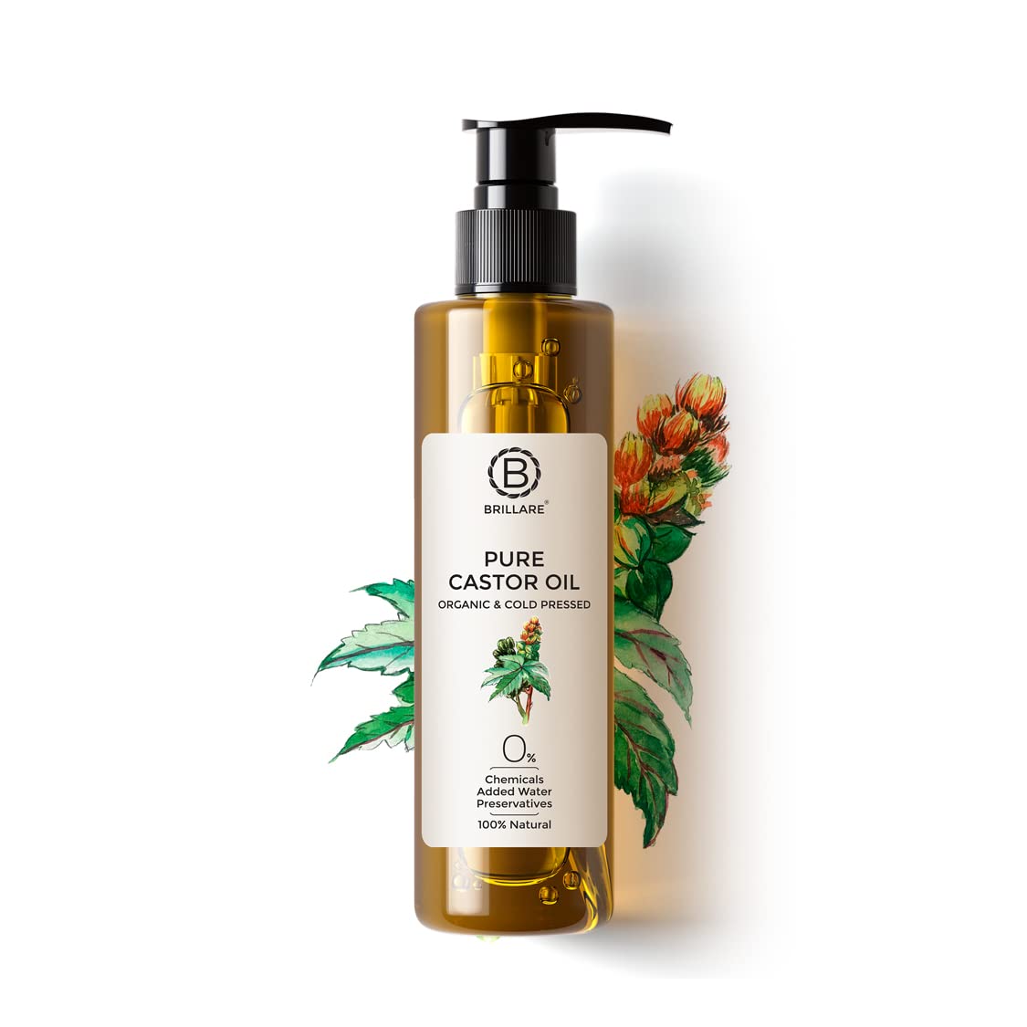 Brillare Pure Coconut Oil, 100 Percent Natural, Organic and Cold Pressed, Hair Oil 200 ML, Zero Chemicals & Brillare Pure Cold Pressed Castor Oil, 100 Percent Natural & Organic, 200 ML