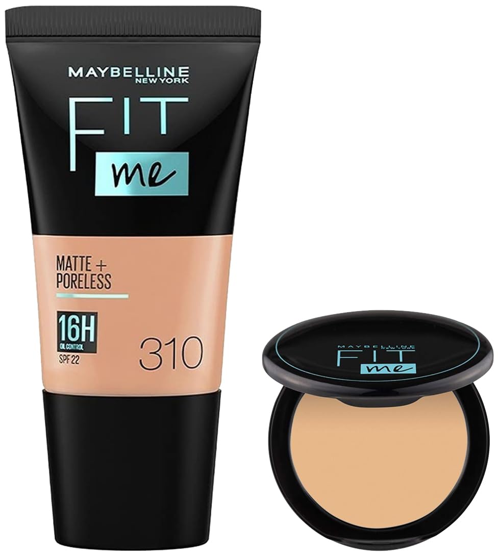 Maybelline New York Liquid Foundation Light Sun Beige & New York Compact Matte Powder,All Skin Type 128 Warm Nude, 8G, 2 count