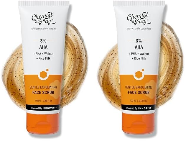 Chemist At Play Gentle Exfoliating Face Scrub with Mandelic Acid & Walnuts | Removes Dead Skin & Blackheads | Detans |Gives Instant Glow| Face Scrub for Women & Men | 100ml (Pack of 2)