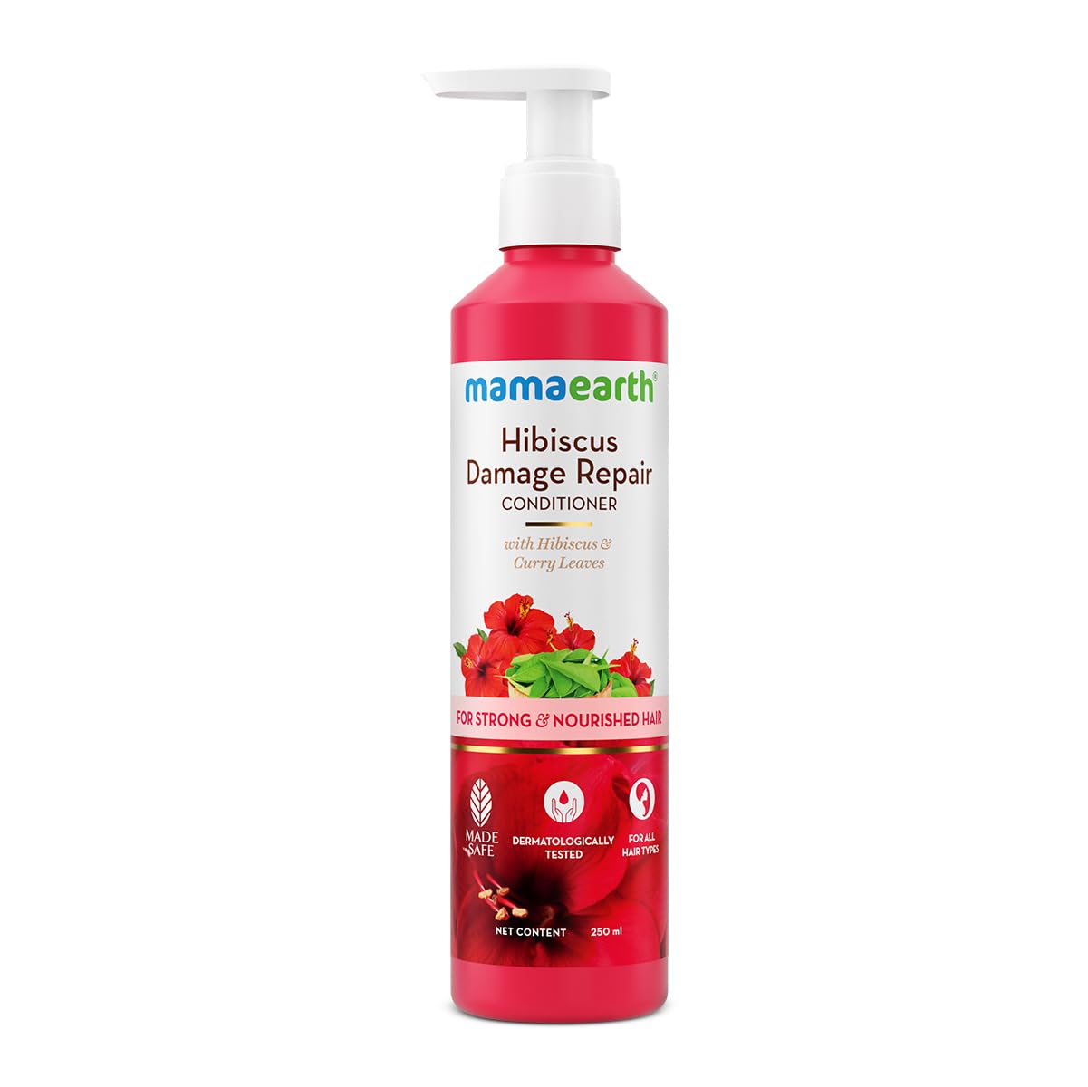 Mamaearth Hibiscus Damage Repair Conditioner With Hibiscus & Curry Leaves For Strong & Nourished Hair- 250 Millilitre | For Dry & Frizzy Hair | To Smoothen, Suitable For All Hair Types