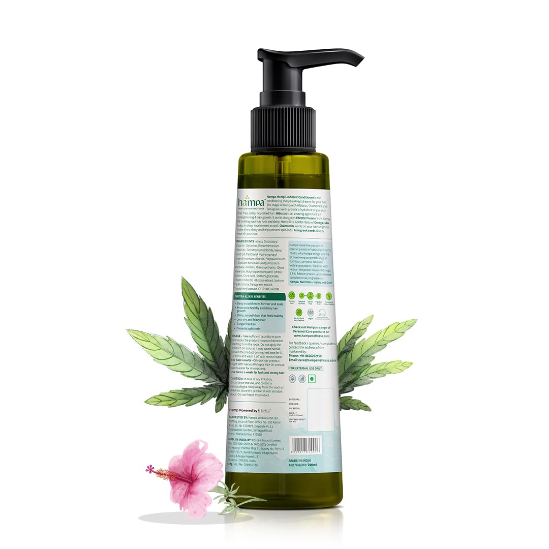 Hampa Hemp Nutraelixir Shampoo 200ml + Hampa Hemp Conditioner 200ml | Sulphate, paraben and silicon free shampoo and conditioner