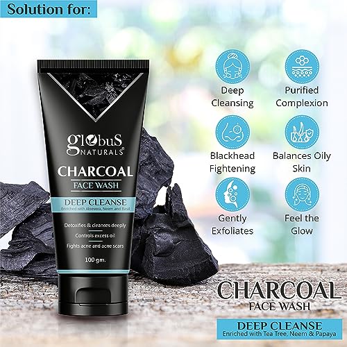 Globus Naturals Anti Pollution & Anti Acne Activated Charcoal Face Wash, For Both Men & Women, 100ml