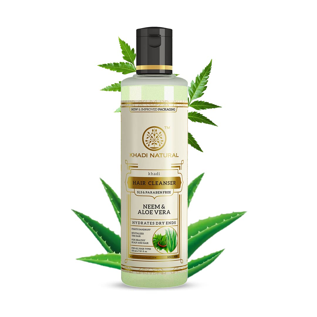 Khadi Natural Neem & Aloe Vera Herbal Shampoo | Anti Dandruff, Scalp Cooling | Strengthens Hair Roots | Supports Scalp Health| SLS and Paraben Free | 210ml