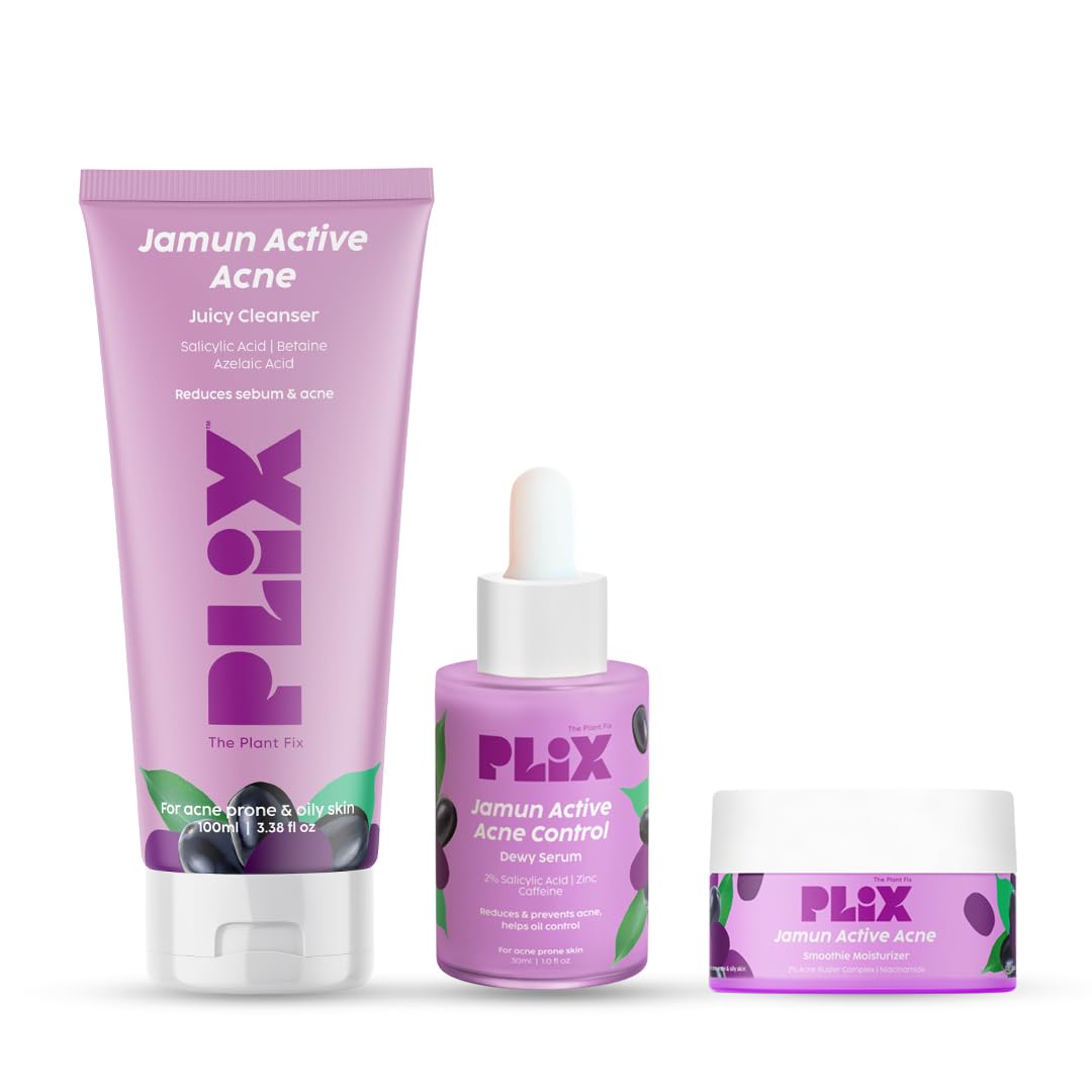 The Plant Fix Plix Jamun Cleanser & 2% Salicylic Acid Serum With Smoothie Moisturizer Combo l Detoxifies The Skin l Reduces Active Acne l Fades Blemishes l All Skin Types