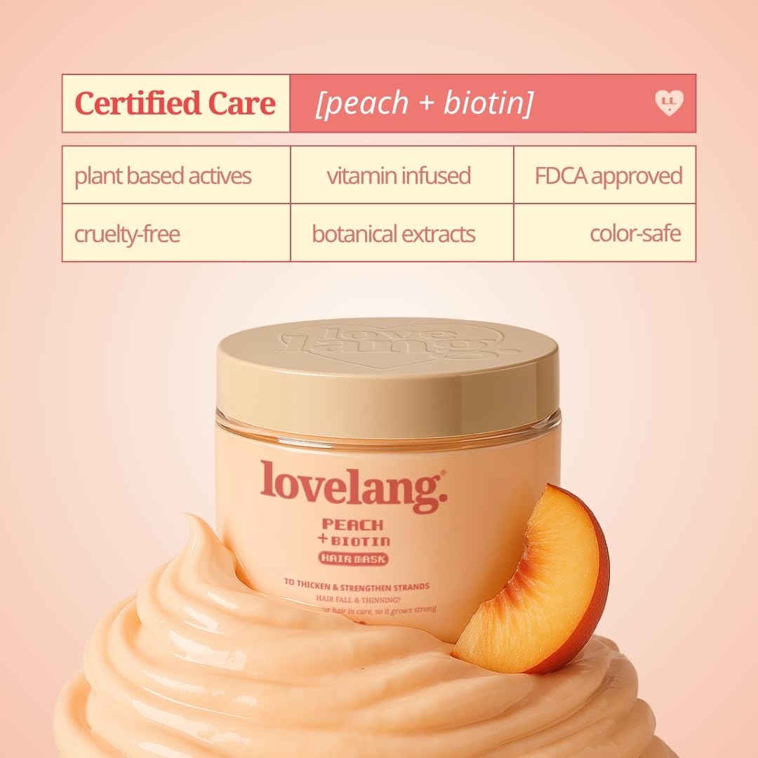 lovelang Peach + Biotin Hair Mask | Deep Nourishment for Hair Fall & Thinning | Thickens, Fortifies & Softens | 120ml | Peach Scented | For All Hair Types