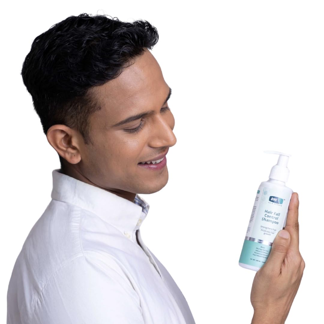DHI Hair Fall Control Shampoo | Strengthens Hair, Promotes Hair Growth | Paraben & Sulphate Free Shampoo for Men and Women with | Biotin, Plant-Based Keratin, Moringa, Hibiscus and Rosemary Extract | For All Hair Types | 200 ml