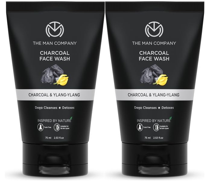 The Man Company Charcoal Face Wash (Buy 1 Get 1 Free) -75ml Each | Ylang Ylang | Anti Pollution, Acne Oil Control | Deep Cleansing | Blackheads Removal | All Skin Types