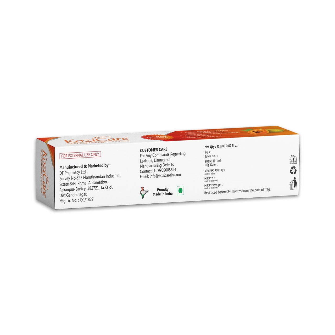 Kozicare Kojic Acid Cream | Papaya Cream | Tan Removal Cream | Face Cream for Glowing Skin | Non-Greasy & Lightweight | Face Cream for Men & Women | Suitable for All Skin Type - 15 g