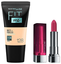Maybelline New York Color Sensational Creamy Matte Lipstick, 680 Mesmerizing Magenta, 3.9g and Maybelline New York Fit Me Matte+Poreless Liquid Foundation Tube, 128 Warm Nude, 18ml