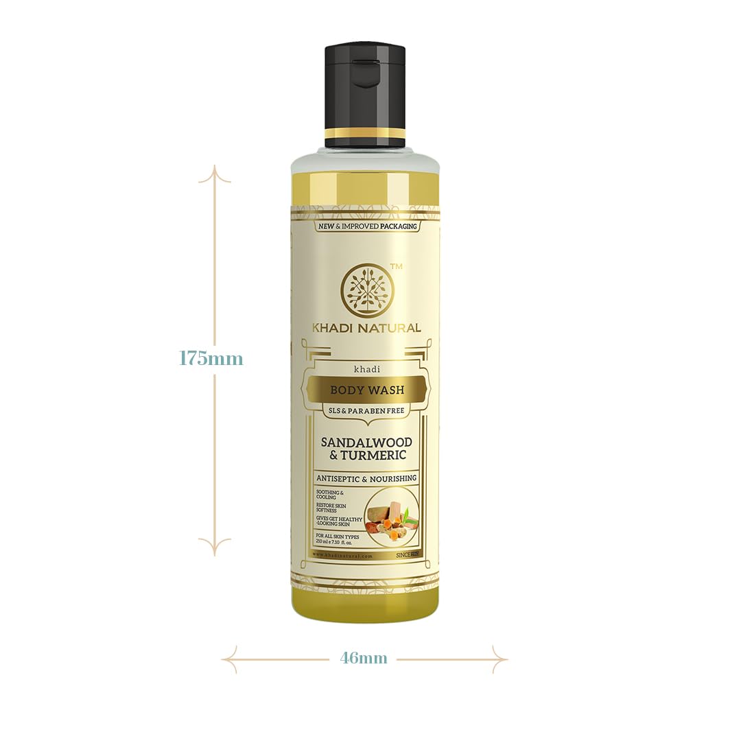 Khadi Herbal Sandal and Turmeric Herbal Body Wash, SLS and Paraben Free, 210 ml