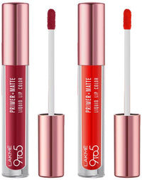 Lakmé 9to5 Primer + Matte Liquid Lip Color MP3 Dusty Rose & Lakmé 9to5 Primer + Matte Liquid Lip Color MO1 Confident Coral