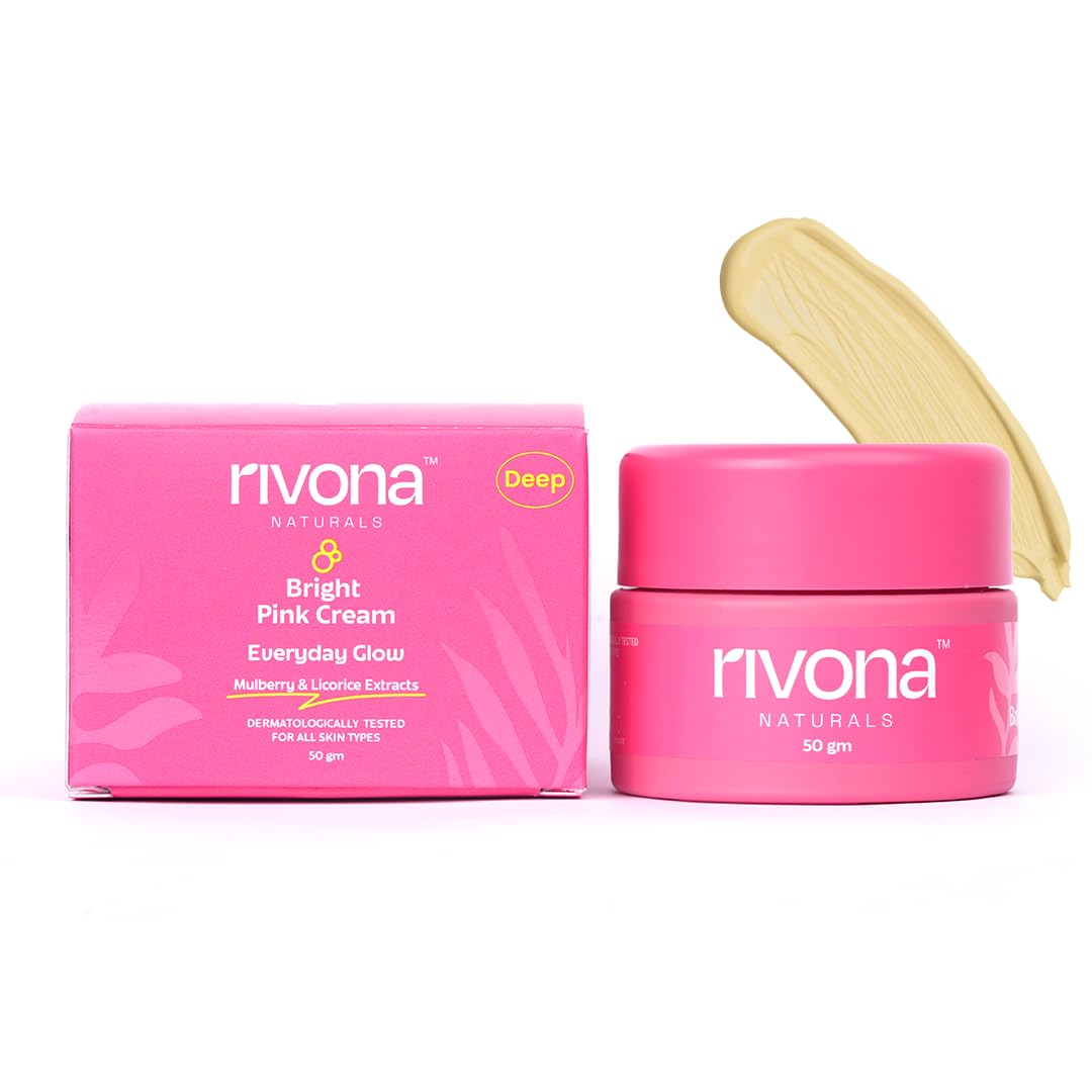 Rivona Naturals Deep Bright Pink Face Cream | Tinted Moisturizer | Long-Lasting Hydration | Light makeup look | Vegan | Niacinamide & Mulberry Extracts | All Skin Type | Glowy, Glass Skin | 50 gm ( Deep shade)