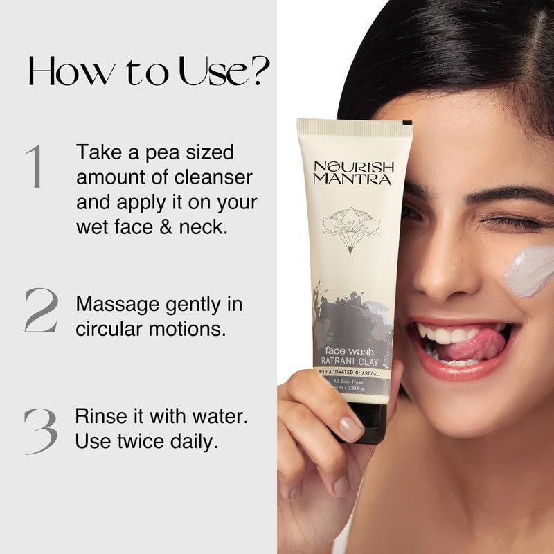 Nourish Mantra-Ratrani Moroccan Lava Face Wash | Enriched With Moroccan Clay, Activated Charcoal & Vitamin E | Face Wash For All Skin Types | Paraben & SLSSLES Free - 100 ml