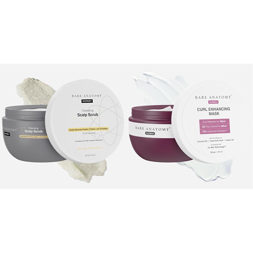 Bare Anatomy Scalp Scrub with Natural AHAs, Coconut & Sugar For Women & Men | 250g Curl Enhancing Hair Mask Sulphate & Paraben Free | 250g