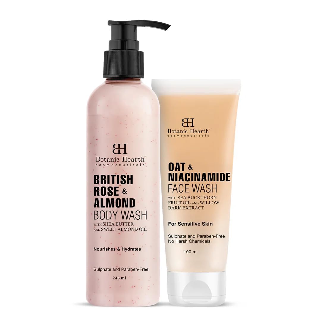 Botanic Hearth Oat & Niacinamide Face Wash and British Rose & Almond Body Wash (Pack of 2) for Men and Women