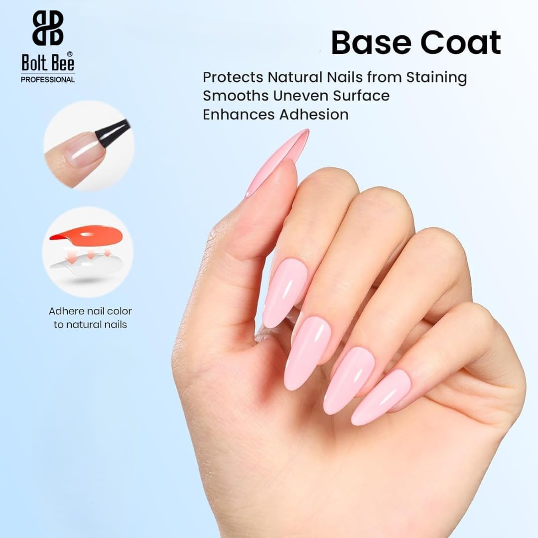 Bolt Bee No Wipe Base Coat,15ml for Gel Nail Polish Soak Off LED Nail Lamp Gel Base Coat Upgraded Formula Long-Lasting DIY Home and Nail Salon