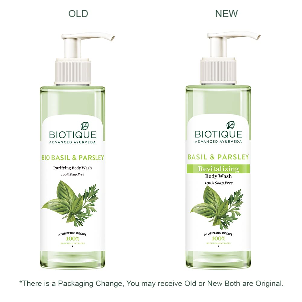 Biotique Basil & Parsley Revitalizing Body Wash | Soften Skin | Provides Natural Brightness | Deeply Cleanses | 100% Botanical Extracts | Suitable for All Skin Types | 200ml