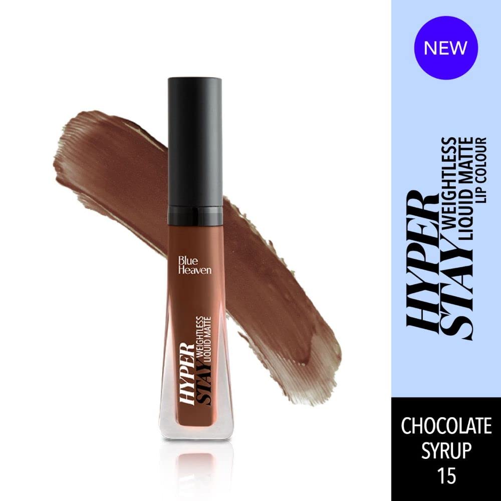 Blue Heaven Hyper Stay Weightless Liquid Matte Lipstick | Long-lasting & Smudge Proof | Non-Transfer Matte Lipstick for Women| Chocolate Syrup-15 | 6ml