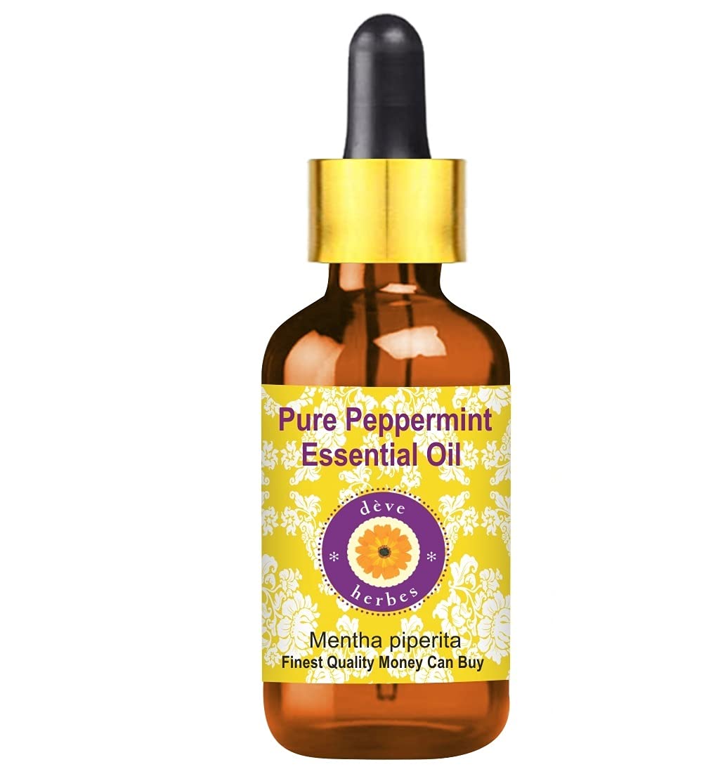 Deve Herbes Pure Peppermint Essential Oil (Mentha piperita) with Glass Dropper Steam Distilled 100ml