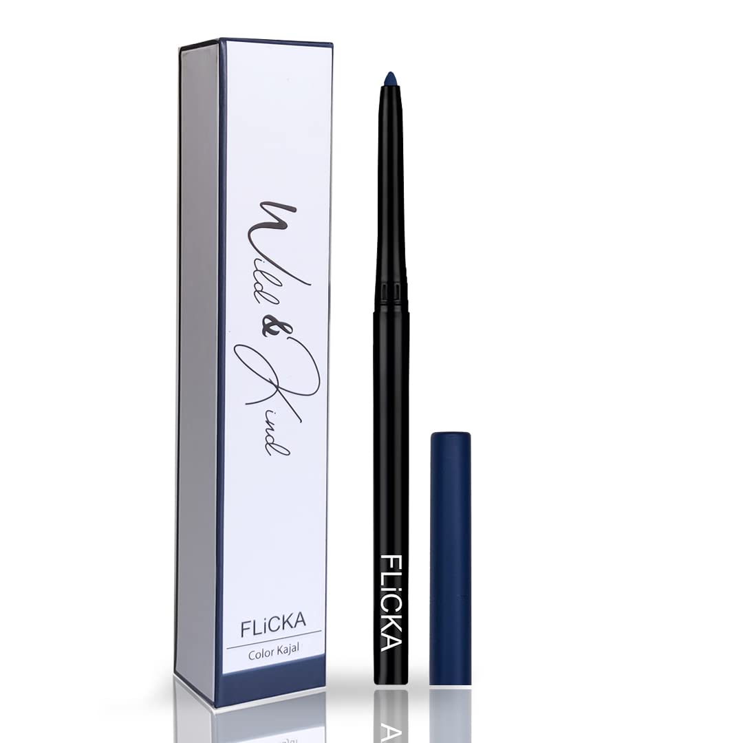 Flicka Wild & Kind Twist Kajal Pen 05 Regal Blue Waterproof & Long Lasting 0.30gm Shimmery Affair Lip Gloss 6 Gin Baby Pink 5ml