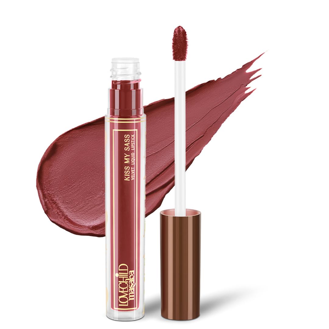 LoveChild Masaba Kiss My Sass Velvet Matte Lipstick (Burgundy Red), Intense Color, Transfer-Proof, Hydrating with Hyaluronic Acid, Long-Lasting & Lightweight, Smooth Glide Formula, OK Boomer! 2.5ml