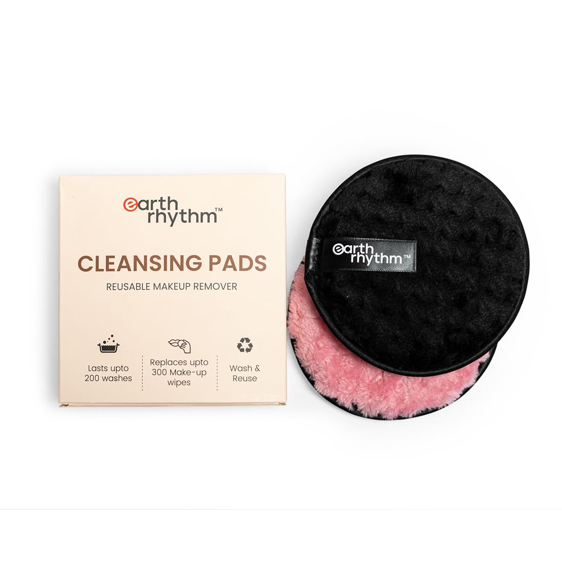 Earth Rhythm Reusable Makeup Remover Cleansing Pads | Easily Removes Stubborn Face & Eye Makeup | Multifunctional, Safe for Oily, Dry or Sensitive skin | Pack of 2