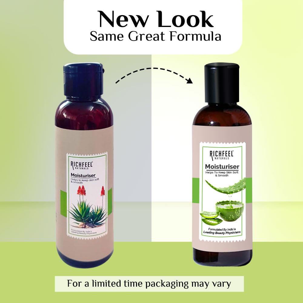Richfeel Moisturizer Enriched With Aloe Leaf Juice | Lightweight Moisturiser | For Hydrated & Glowing Skin | Non-Sticky, Spreads Easily & Instantly Absorbs | For All Skin Types | 100 ml
