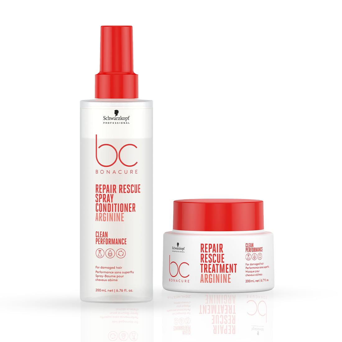 Schwarzkopf Professional New Bonacure Clean Repair Rescue Hair Mask treatment (200ml) with Arginin + Spray Conditioner 200ml | Combo for Damaged and chemically treated hair