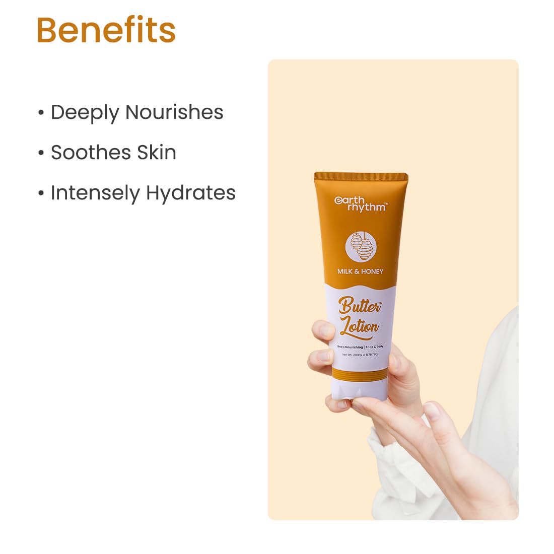 Earth Rhythm Milk & Honey Butter Lotion | Deeply Nourishes, Soothes Skin | for All Skin Type | Men & Women - 200ml