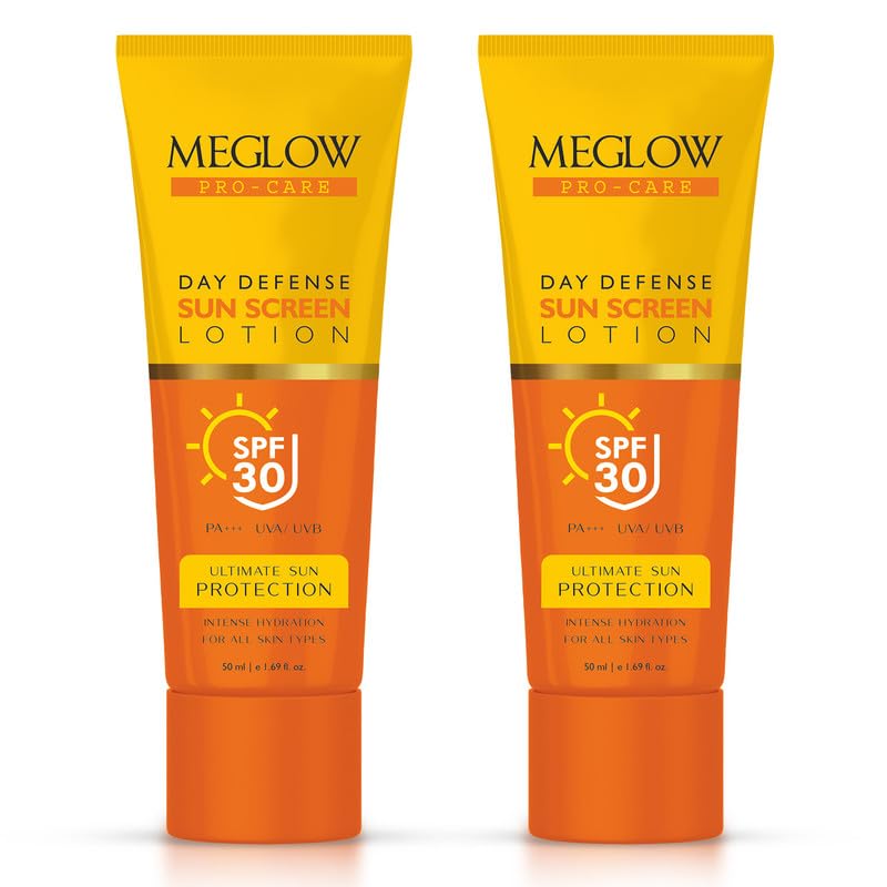 Meglow Pro-Care SPF 30 PA+++ Sunscreen Lotion for Face & Body Pack of 2 (50ml each) – Broad Spectrum UVA/UVB Protection & Blue Light Defense, Intense Hydration for All Skin Types
