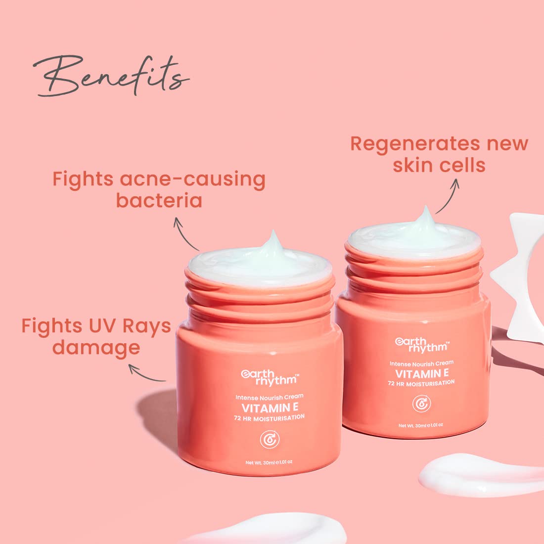 Earth Rhythm Vitamin E Intense Nourish Day Cream, Plumps Skin, Provide Moisturization, Vitamin E, Shea Butter, Rosemary, for Men & Women - 30g