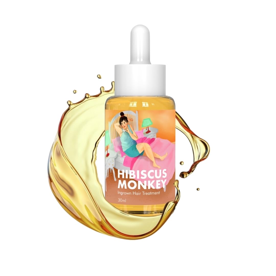 Hibiscus Monkey Ingrown Hair Treatment | 100% Plant Derived | Reduces Ingrown Hair, Soothes Razor Burns, Prevent Acne Breakout Post-Shaving or Waxing | Reduce Skin Irritation | Jojoba, Almond, Tamanu, Plant Salicylic (1%) | Dermatologist Tested