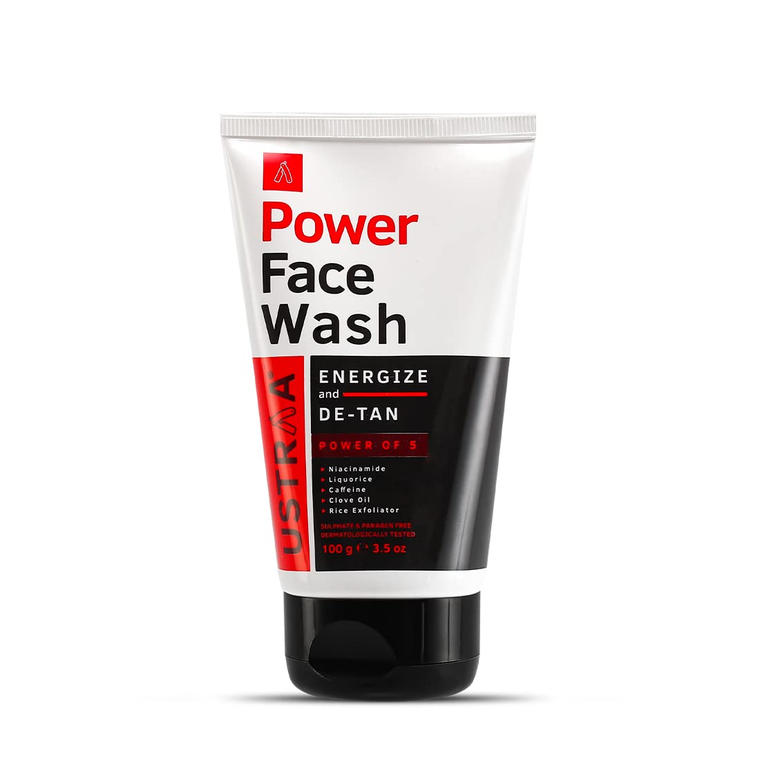 Ustraa Power Face Wash - 100g - Energize and De-Tan | Dermatologicallyl Tested | Effective Tan Removal | Removes Dead Skin, Brightens Skin, Refresh & Recharge, NO SLS, No Paraben