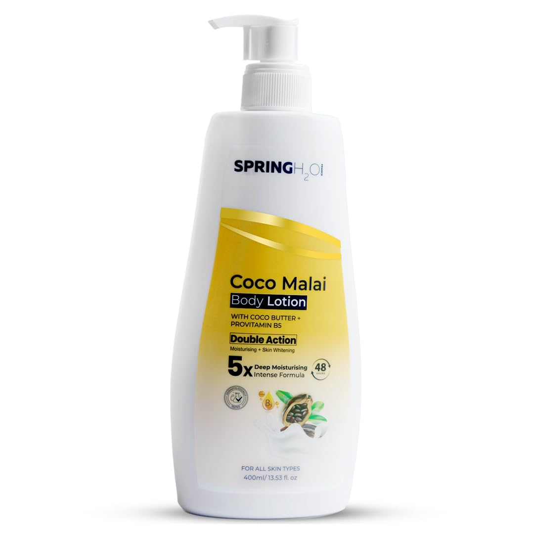 Spring H2O Coco Malai Body Lotion | Deep Moisturizing with Cocoa Butter & Pro-Vitamin B5 | Skin Whitening & Hydrating Formula | 400ml Nourishing Body Cream