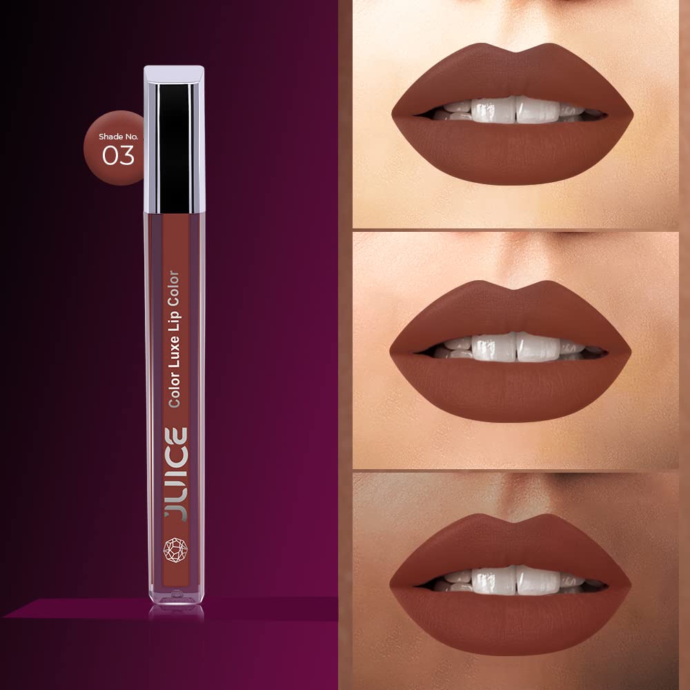Juice Matte Color Luxe Lipstick | With Goodness of Bio Retinol, Moisturising lock technology, SPF 15 Waterproof & Long Lasting Teddy Brown (M03)