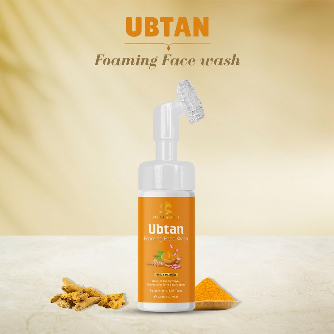 Veda Harvest Ubtan Face Wash for All Skin Type with Turmeric & Saffron for Skin Brightning | Tan Removal 150 ml - SLS & Paraben Free